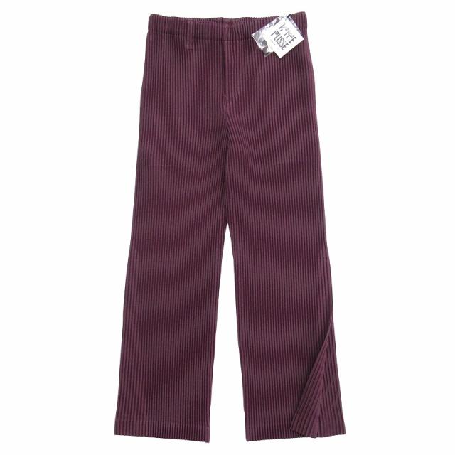 【中古】未使用品 23aw オムプリッセイッセイミヤケ カルゼ プリーツ加工 イージー パンツ ウールライク サイズ3 紫