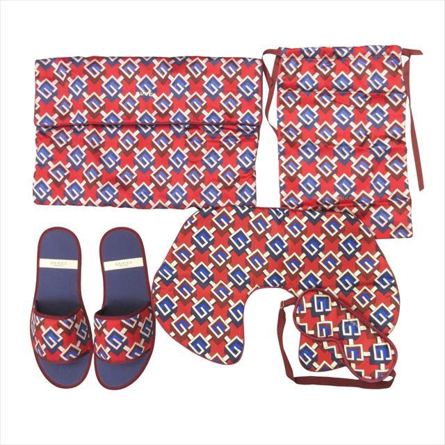【中古】未使用品 グッチ GUCCI ジオメトリックG トラベルセット ルームシューズ スリッパ ネックピロー アイマスク