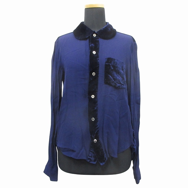 【中古】99AW トリココムデギャルソン tricot COMME des GARCONS ベロア シフォン 異素材 切替 ブラウス シャツ