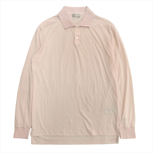 【中古】未使用品 22aw ディオール Dior シアー ロング ポロシャツ カットソー 長袖 ロゴ 刺繍 シースルー XS ピンク