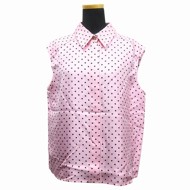 シャネル　赤とベージュのドット柄ブラウス シャネル 赤とベージュのドット柄ブラウス 中古】極美品 24SS シャネル