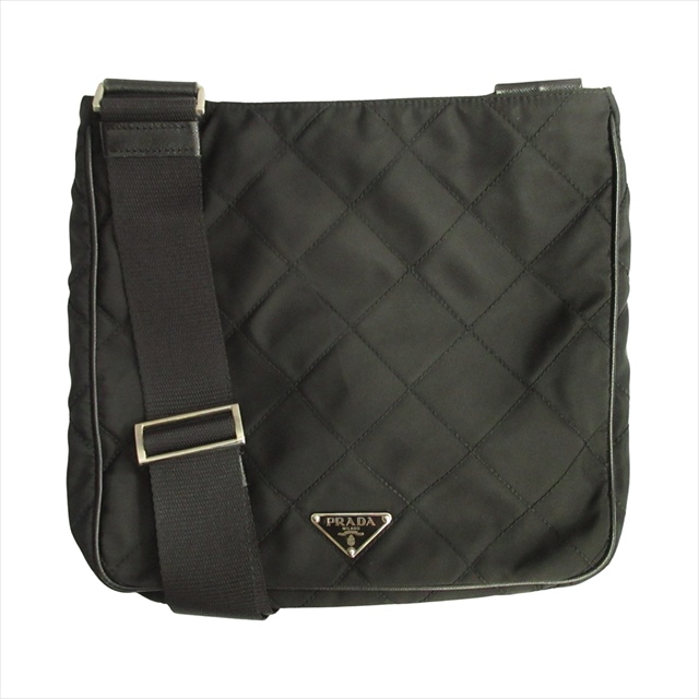 【中古】プラダ PRADA トライアングルロゴ キルティング ショルダー バッグ 鞄 ナイロン レザー 三角プレート BT0424