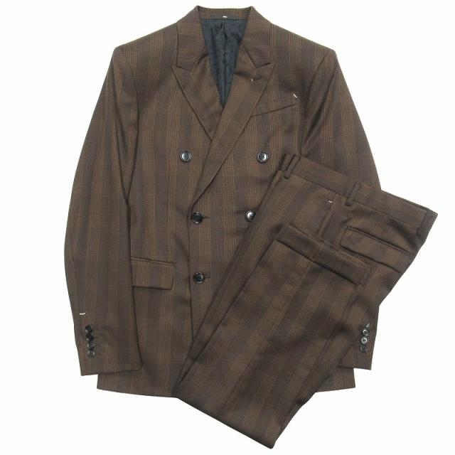 【中古】美品 ベルルッティ Berluti グレンチェック ウール スーツ セットアップ ダブルブレスト カリグラフィー裏地