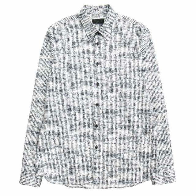 【中古】17aw プラダ PRADA 総柄 ドット シャツ カットソー ブラウス 長袖 40サイズ 15 3/4 白 黒 水色 メンズ