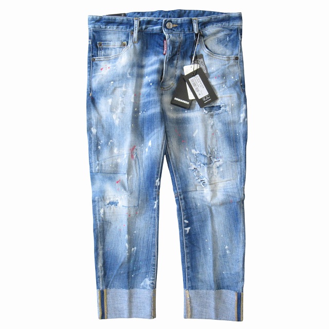【中古】未使用品 23SS ディースクエアード DSQUARED2 デニム スリム クロップド パンツ ダメージ リペア サイズ46