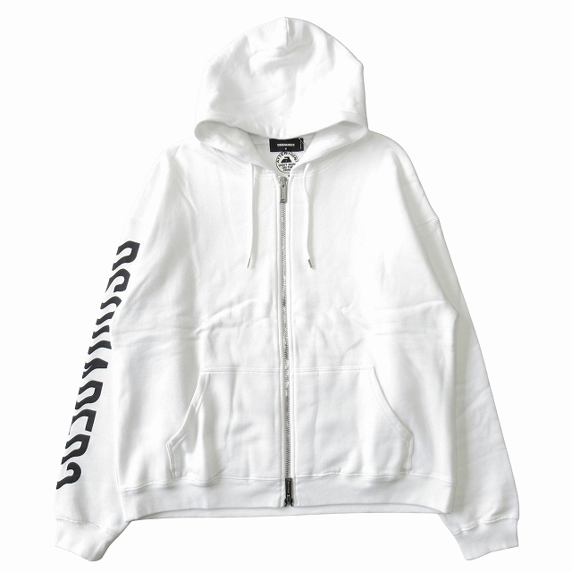 【中古】未使用品 23SS ディースクエアード DSQUARED2 ジップアップ パーカー スウェット ジャケット ブルゾン M 白