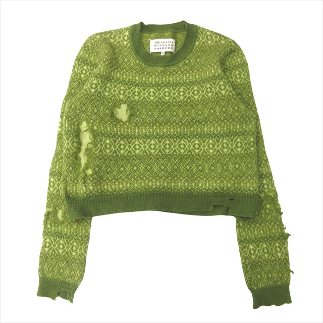 【中古】22ss メゾンマルジェラ 1 Maison Margiela 1 クロップド デストロイ ニット セーター 総柄 クルーネック
