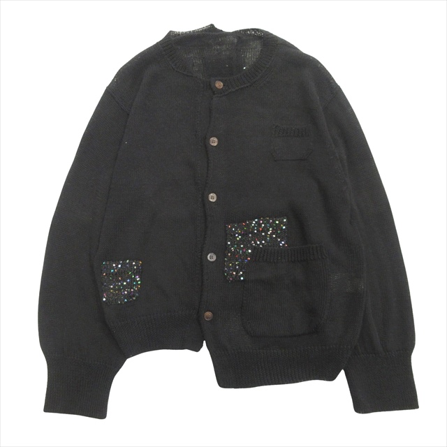 【中古】美品 ワイズ Y's スパンコール ポケット アシンメトリー カーディガン ニット セーター ヨウジヤマモト