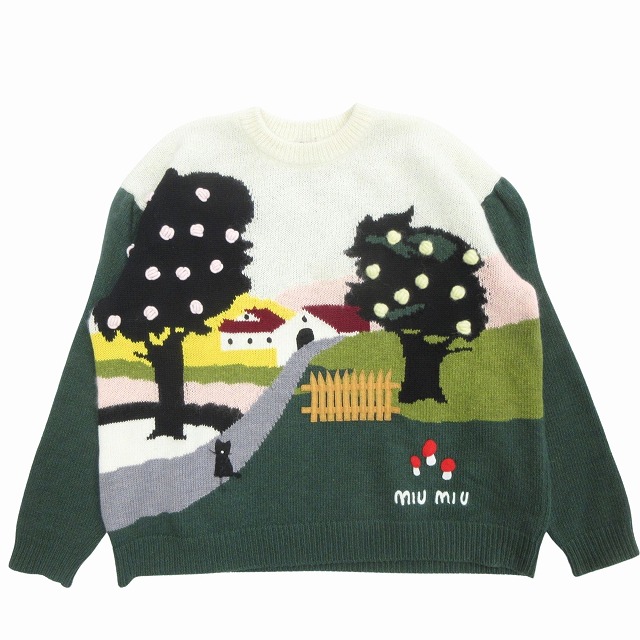 【中古】ミュウミュウ miumiu ランドスケープ インターシャ セーター ニット カットソー 長袖 MML393 サイズ40