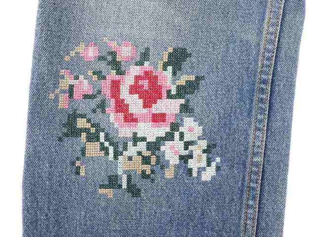 中古】DAIRIKU 21AW ”Flower” Cross Embroidery Slim Denim Pants