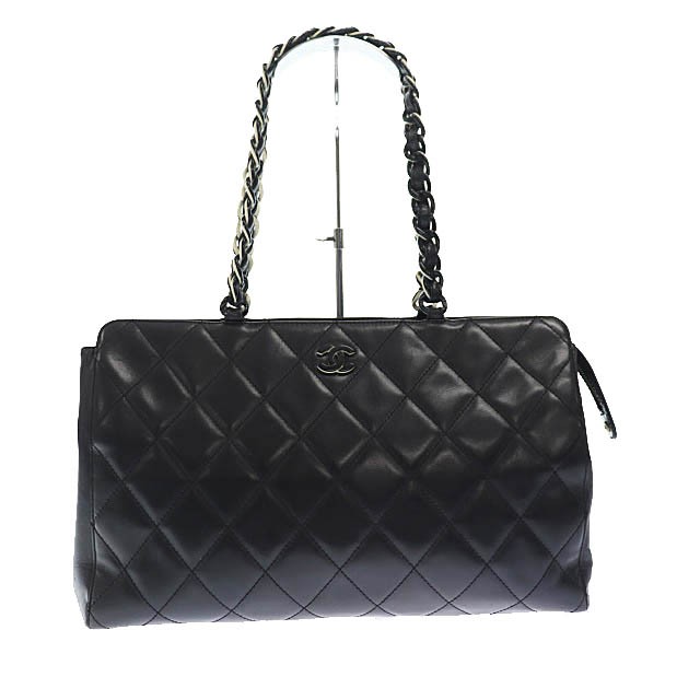 【中古】シャネル CHANEL マトラッセ プラスチック チェーン ココマーク レザー トート バッグ 黒 ブラック ▲ 230821｜au PAY  マーケット