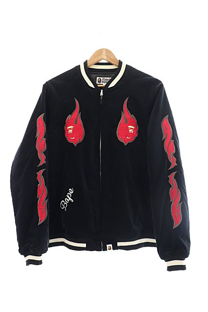 【中古】アベイシングエイプ A BATHING APE 19AW VELOUR SOUVENIR JACKET ベロア スーベニア ジャケット S 黒  230910｜au PAY マーケット