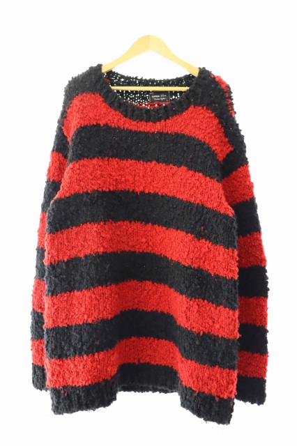 【中古】ナンバーナイン 03AW カート期 本人期 アーカイブ グランジ ボーダー ニット 2 ブラック レッド ☆AA★250418