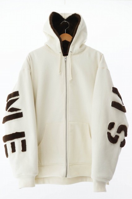 【中古】シュプリーム SUPREME 22AW フェイクファー ライン ロゴ ジップアップ パーカー XL ナチュラル