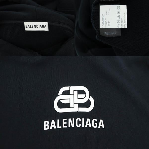 【中古】バレンシアガ BALENCIAGA BB ロゴ プリント オーバーサイズ パーカー 570792 TEV19 XS 黒 ☆AA★ 240518