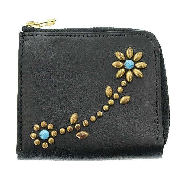 【中古】CROSSED ARROWS クロッシードアローズ アリゾナ シボ レザー スタッズ 唐草模様 L字 財布 黒●▲250126の通販は