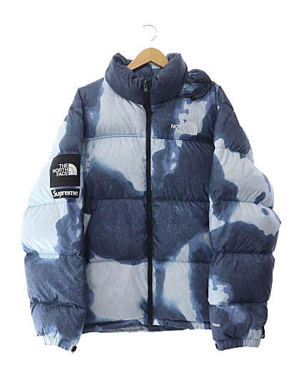 【中古】シュプリーム SUPREME ×ノースフェイス 21AW Bleached Denim Print Nuptse Jacket ヌプシ ダウン XL 240830