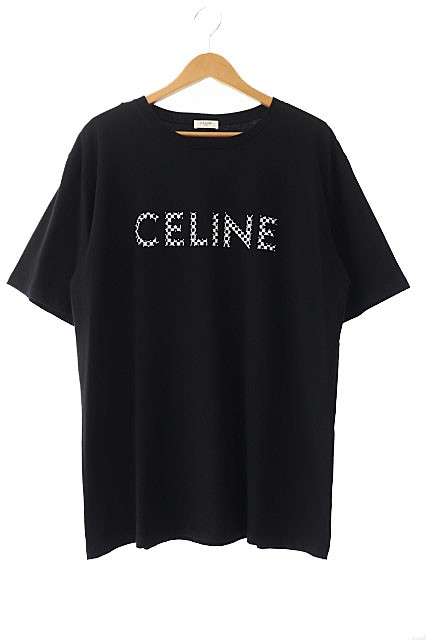 【中古】セリーヌ CELINE by Hedi Slimane 21AW Loose T-Shirt With Studs スタッズ ロゴ 半袖 Tシャツ L黒 240928