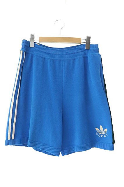 【中古】グッチ GUCCI ×adidas アディダス 22SS Elastic Viscose Shorts ショーツ ショート パンツ S 青☆AA★241013