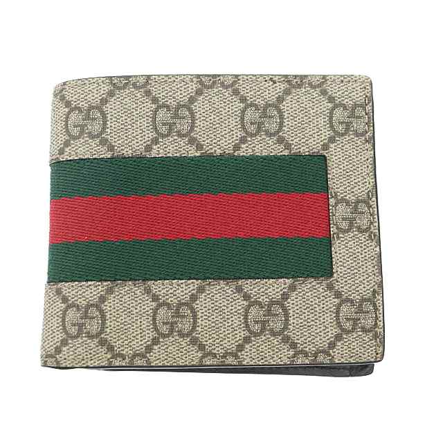 【中古】グッチ GUCCI NEW WEB TES GG スプリーム キャンバス ウォレット 二つ折り 財布 408826 茶☆AA★▲■240929