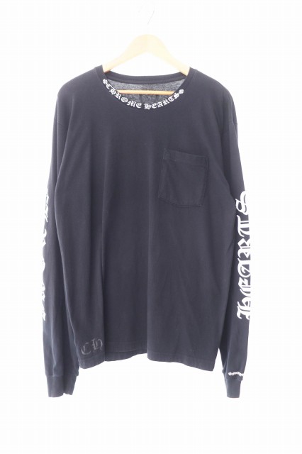 【中古】クロムハーツ CHROME HEARTS Neck Logo L/S Tee ネック ロゴ 長袖 Tシャツ カットソー L 黒 ブラック の通販は
