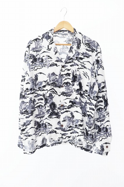 【中古】サンシー SUNSEA Cowboy Long Sleeve Shirt カウボーイ 柄 開襟 オープンカラー 長袖 シャツ 2 白 黒 