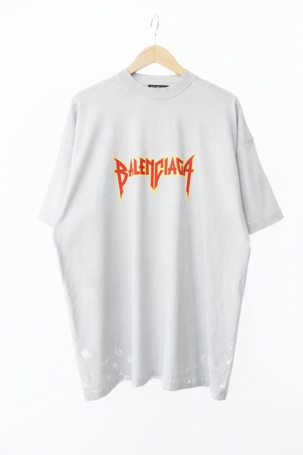 【中古】バレンシアガ BALENCIAGA 22SS METAL LOGO CRASHED S/S TEE 半袖 Tシャツ 694576 TMV88 L 灰 ☆AA★241204の通販は