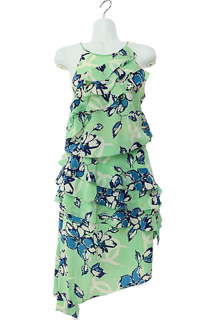 【中古】シャネル CHANEL 01S ココマーク 花柄 アシンメトリー ノースリーブ キャミ ワンピース 36 緑☆AA★●250130