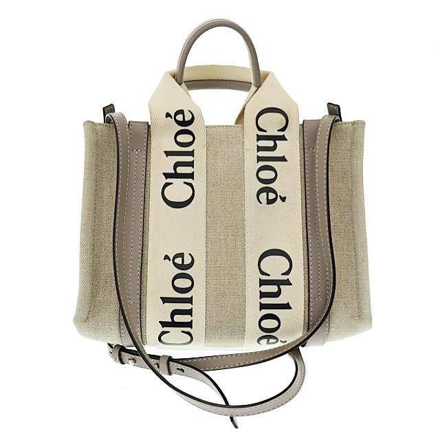 【中古】クロエ CHLOE Woody Small ウッディ スモール キャンバス 2WAY トート ショルダー バッグ グレー●▲250220