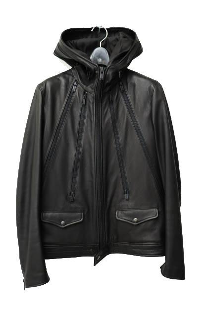 【中古】アンダーカバー UNDERCOVER 14AW 牛革 レザー 中綿 フーディー ブルゾン ジャケット N4204 2 黒☆AA★250413