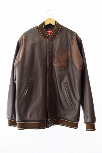 【中古】シュプリーム SUPREME ウィング フット レザー ヴァーシティー ジャケット L ブラウン ☆AA★ 250324