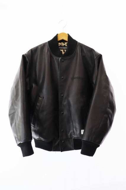 【中古】ワコマリア WACKO MARIA 24AW カウハイド レザー バーシティ ジャケット S 黒 ブラック ☆AA★ 250507