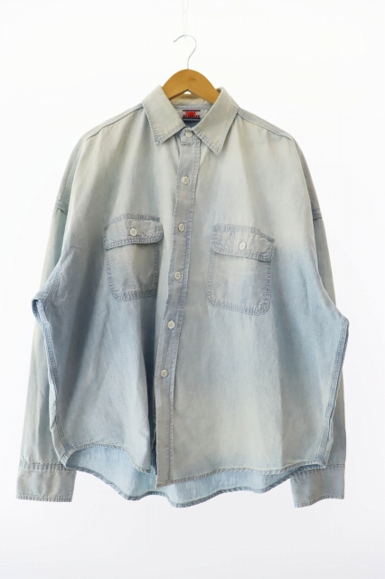 【中古】セントマイケル SAINTMICHAEL SHIRT BLUE ダンガリー シャンブレー 長袖シャツ M ライトブルー☆AA★■250511