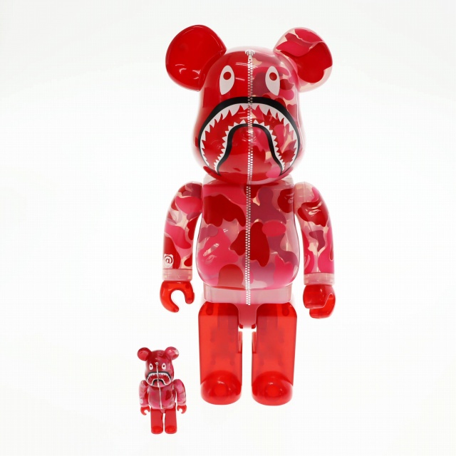 【中古】アベイシングエイプ ×メディコムトイ ベアブリック クリア カモ シャーク フィギュア ☆AA★▲■250517