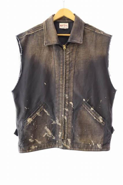 【中古】KAMIYA カミヤ Serge Paint Vest セージ ペイント デニム ベスト BLACK G14VT029 L 黒 ブラック 250529