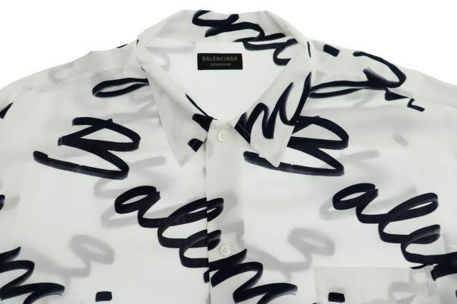 中古】バレンシアガ BALENCIAGA 2023年製 ロゴ 総柄 レーヨン 長袖