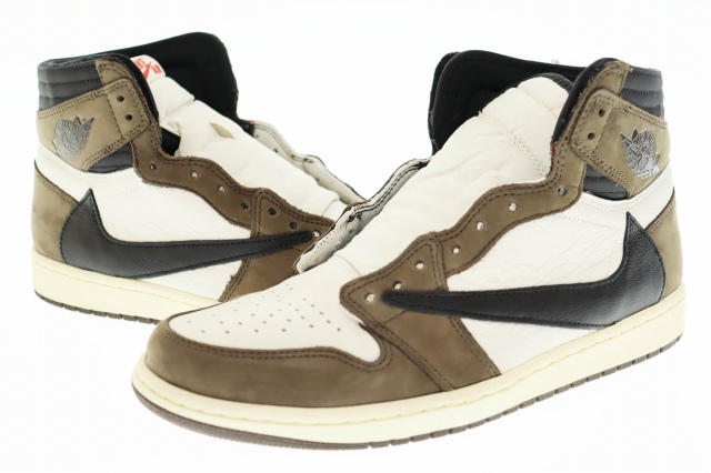 【中古】ナイキ NIKE ×TRAVIS SCOTT AIR JORDAN 1 RETRO HIGH OG Sail /Dark Mocha CD4487-100 ☆AA★▲■250714