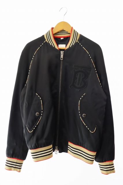 【中古】バーバリー BURBERRY HARLINGTON アイコンストライプ ブルゾン ジャケット 8009432 48 ブラック ☆AA★ 250626