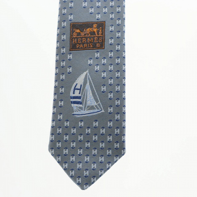 中古】エルメス HERMES 総柄 ネクタイ グレー ブランド古着ベクトル