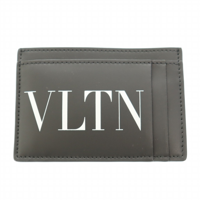 【中古】ヴァレンティノ ヴァレンチノ  VALENTINO ロゴ レザー カードホルダー ケース 黒 ブラック☆AA★▲■