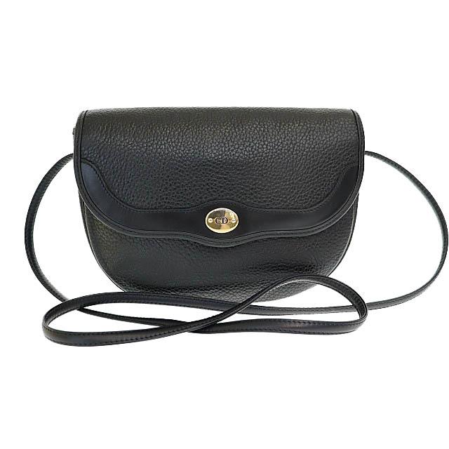 ディオール DIOR ヴィンテージ ショルダーバッグ ハニカム柄 PVC×レザー 黒