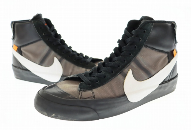 【中古】ナイキ NIKE ×OFF-WHITE オフホワイト THE 10 BLAZER MID BLACK WHITE AA3832-001 27.5 ☆AA★▲250816