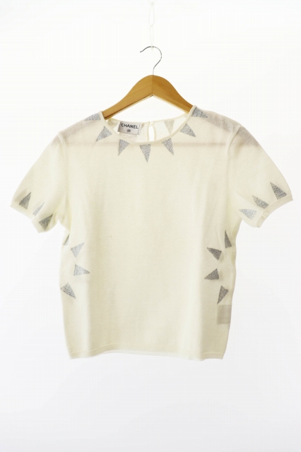 【中古】シャネル CHANEL ニット 半袖Tシャツ AE329 38 白 ホワイト ブランド古着ベクトル 中古 ☆AA★ 250827