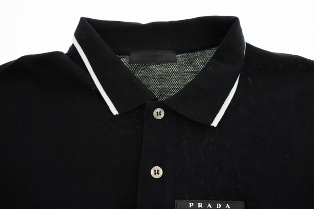 GQ3227◇PRADA SPORT : ポロシャツ◇M◇黒に近いネイビー ネイビー