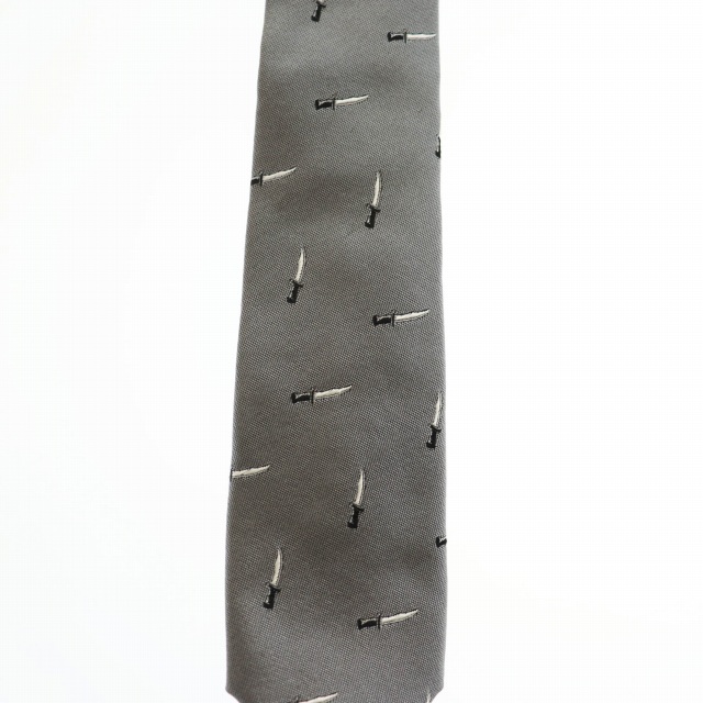 中古】プラダ PRADA ナイフ 総柄 ナロータイ ネクタイ グレー ブランド