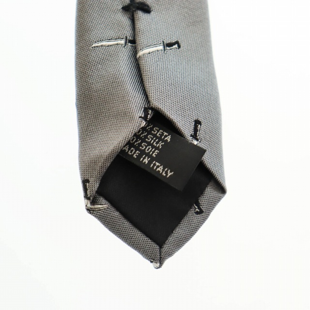 中古】プラダ PRADA ナイフ 総柄 ナロータイ ネクタイ グレー ブランド