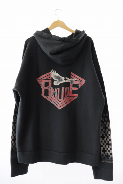 【中古】RHUDE ルード Malibu Eagle Hoodie イーグル フーディ パーカー 2XL 黒 ブラック 250806_1