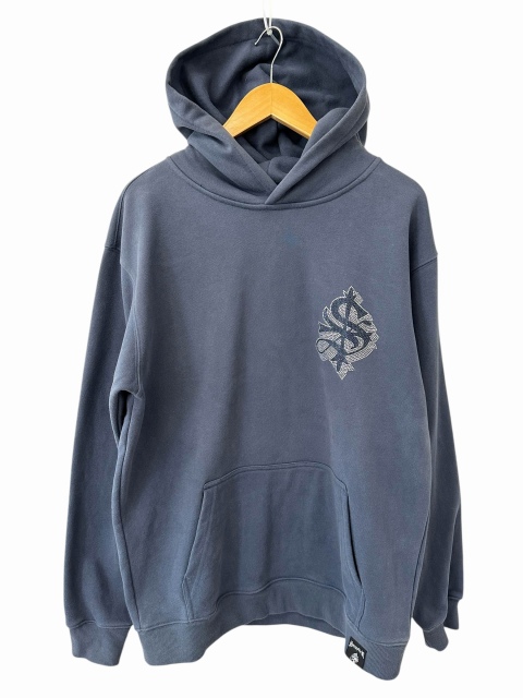 【中古】SUPPLIER サプライヤー Line Stone Logo Hoodie ラインストーン ロゴ フーディー パーカー L ブルー