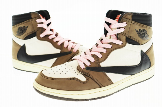 【中古】ナイキ NIKE ×Travis Scott Air Jordan 1 High OG TS SP Sail Dark Mocha CD4487-100 ☆AA★▲■250913