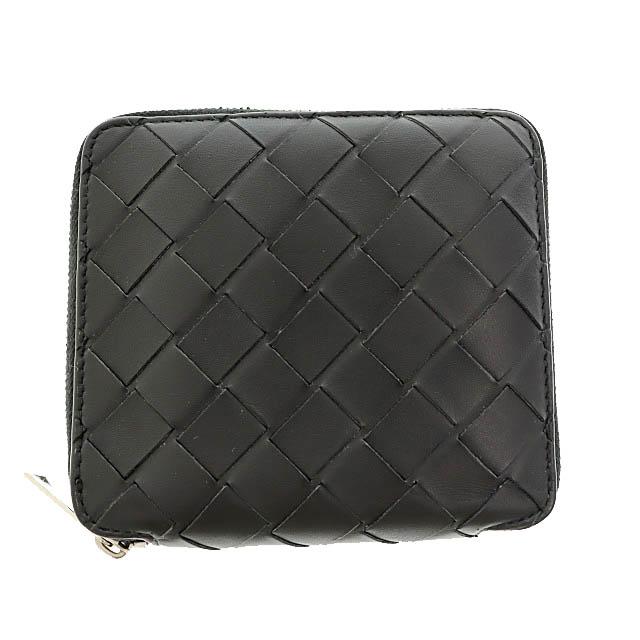 【中古】ボッテガヴェネタ BOTTEGA VENETA イントレチャート レザー ウォレット 二つ折り 財布 黒ブラック▲250911